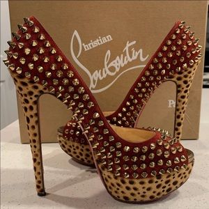 CHRISTIAN LOUBOUTIN Leopard Spike Pumps Heels 36.5
